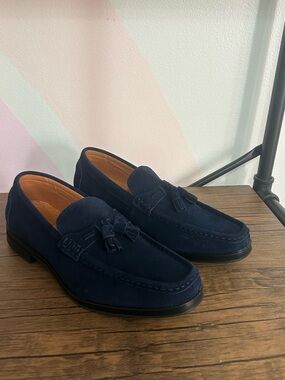 Stacy Adams Blue Suede Leather Tassel Loafers Men's 8M Slip On Shoes New In box